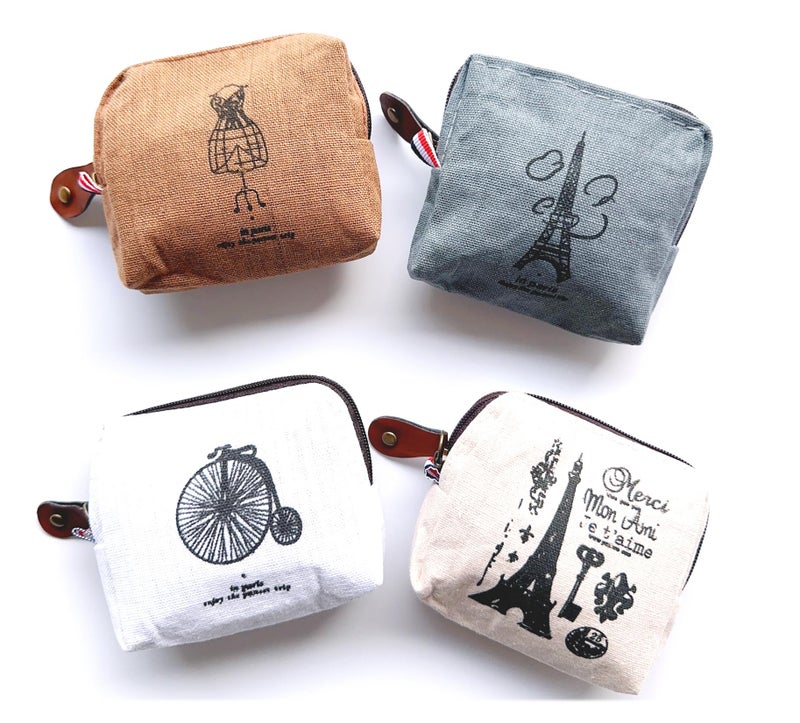 iToolai Canvas Coin Bags Women's Small Change Cash Purse Wallets (Set of 4, Paris) - Image 1